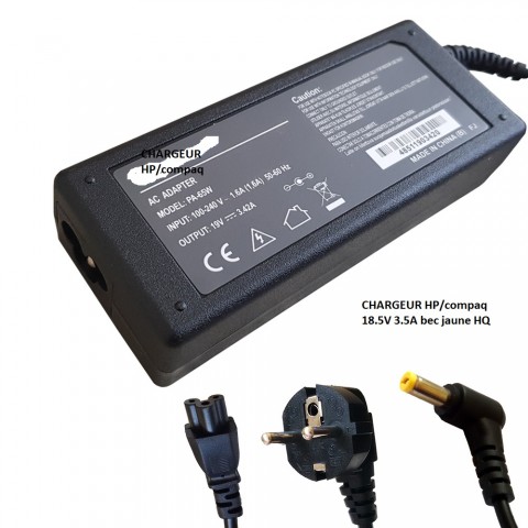 CHARGEUR HP/compaq 18.5V 3.5A bec jaune HQ